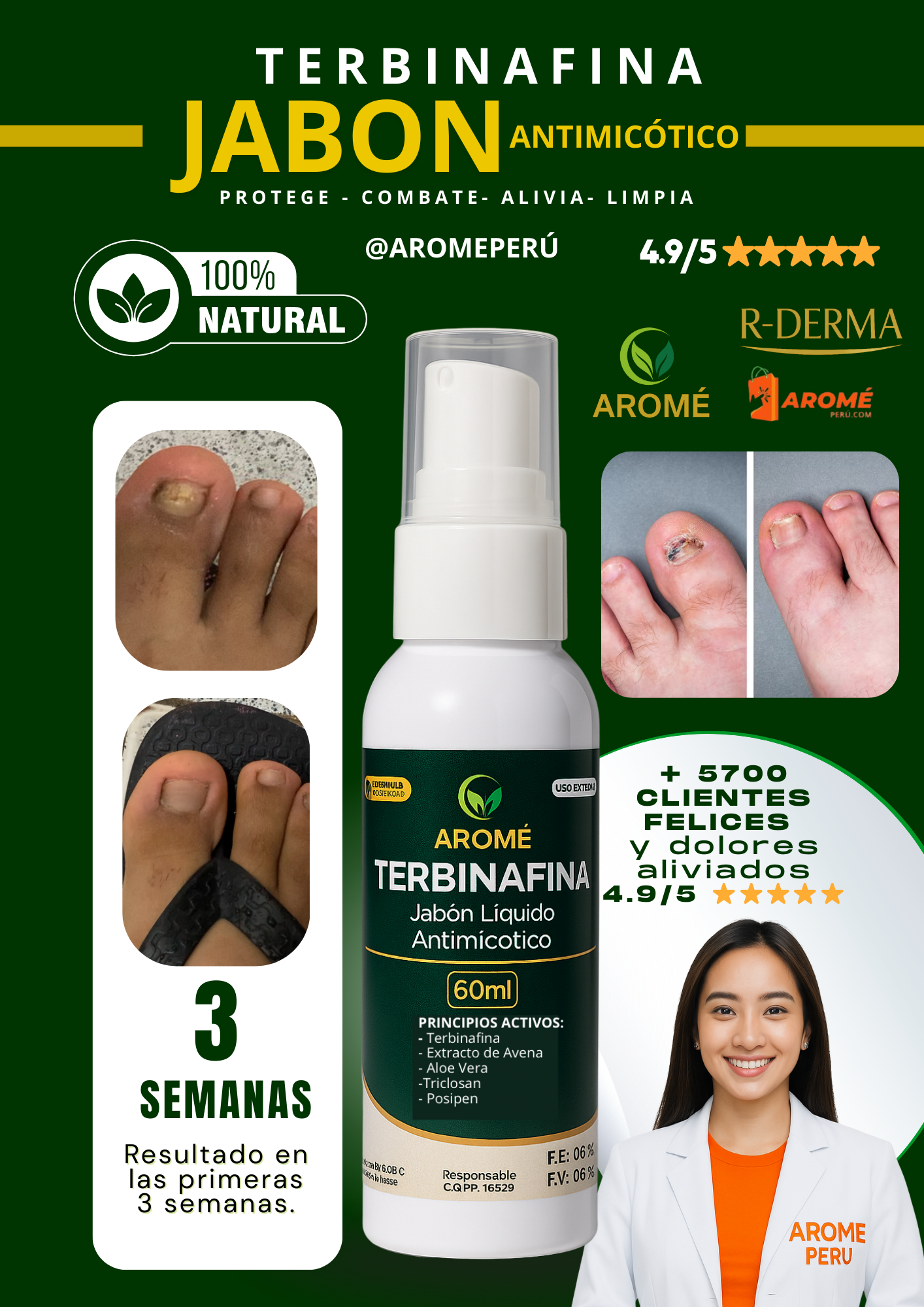 JABON LIQUIDO ANTIMICÓTICO - TERBINAFINA (ELIMINA EL HONGO DE RAIZ)